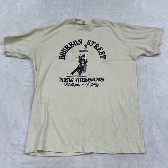 Sportswear Other - 80s Sportswear Bourbon Street shirt Mens L Cream New Orleans Jazz Vintage